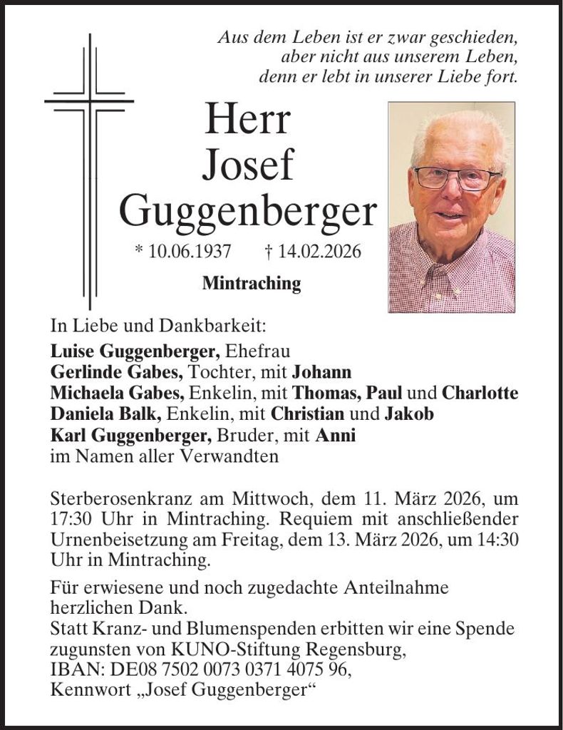 Traueranzeige Josef Guggenberger