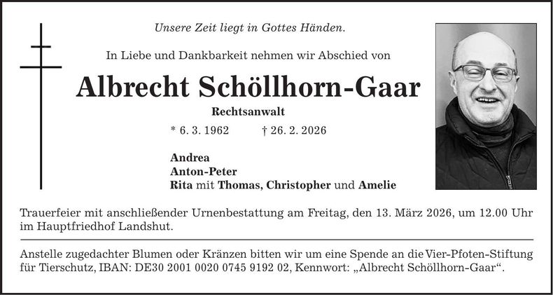 Traueranzeige Albrecht Schöllhorn-Gaar