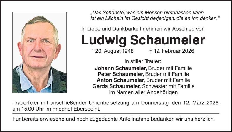 Traueranzeige Ludwig Schaumeier