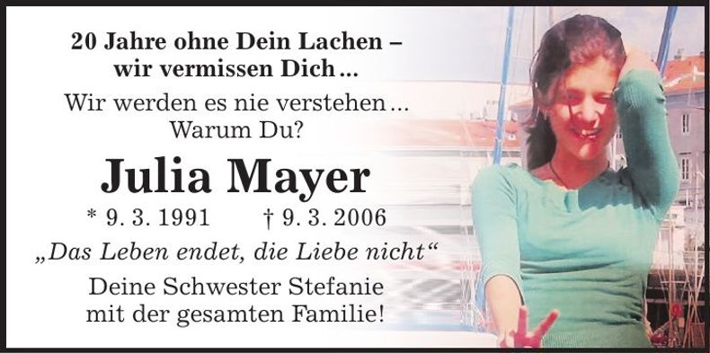 Traueranzeige Julia Mayer