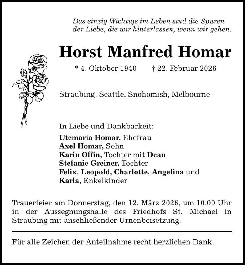 Traueranzeige Horst Manfred Homar