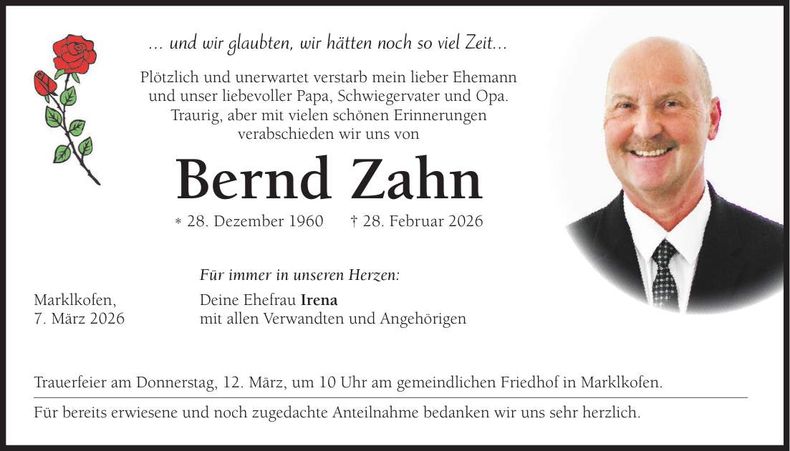 Traueranzeige Bernd Zahn