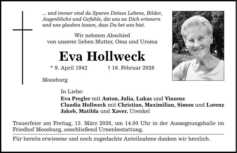 Traueranzeige Eva Hollweck