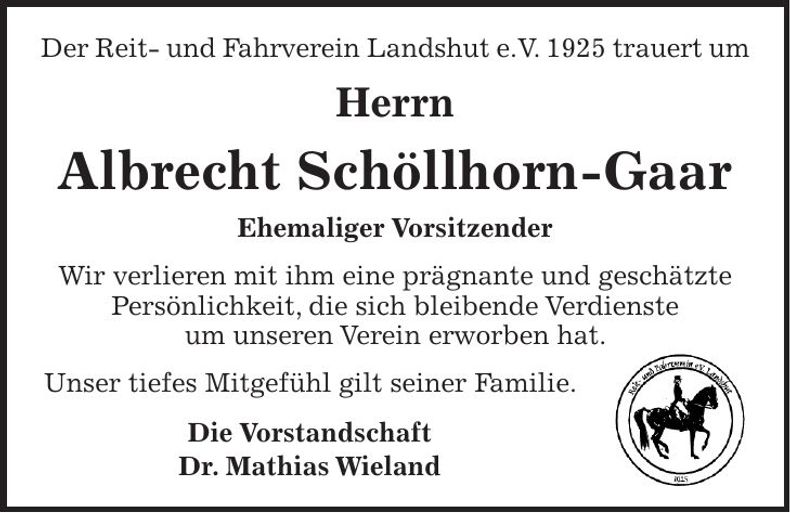 Traueranzeige Albrecht Schöllhorn-Gaar