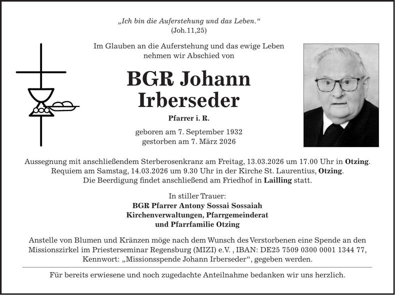 Traueranzeige Irberseder Irberseder