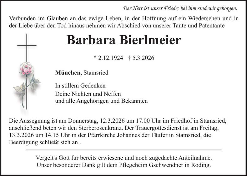 Traueranzeige Barbara Bierlmeier