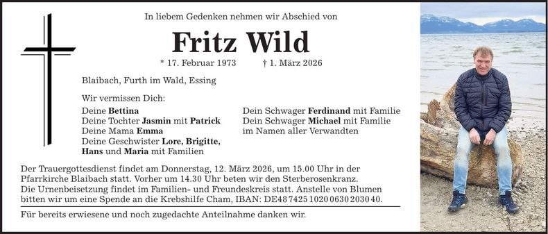Traueranzeige Fritz Wild