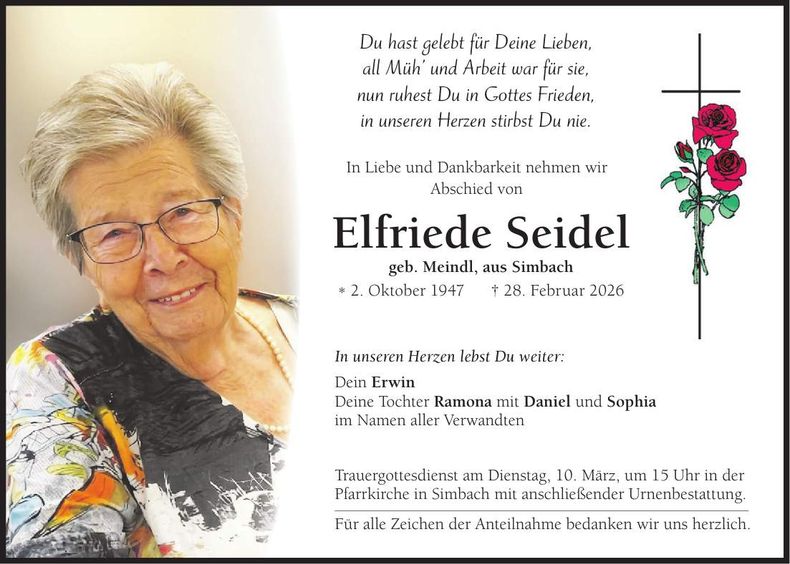 Traueranzeige Elfriede Seidel