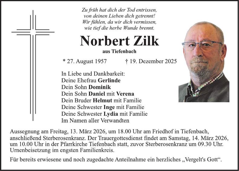 Traueranzeige Norbert Zilk