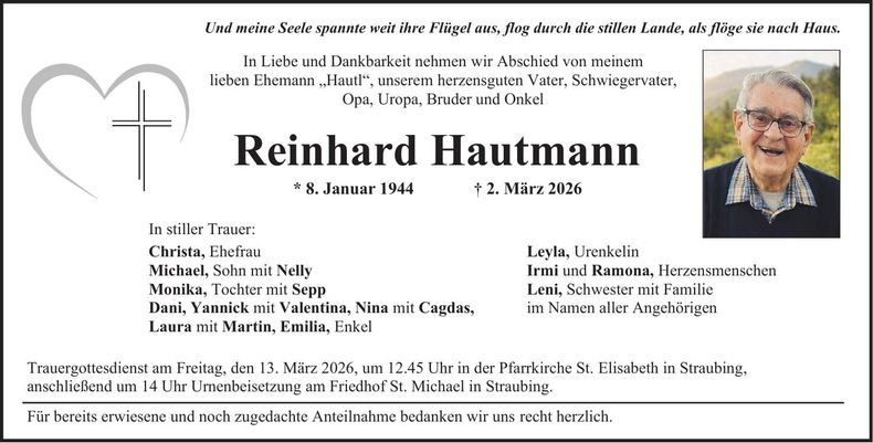Traueranzeige Reinhard Hautmann