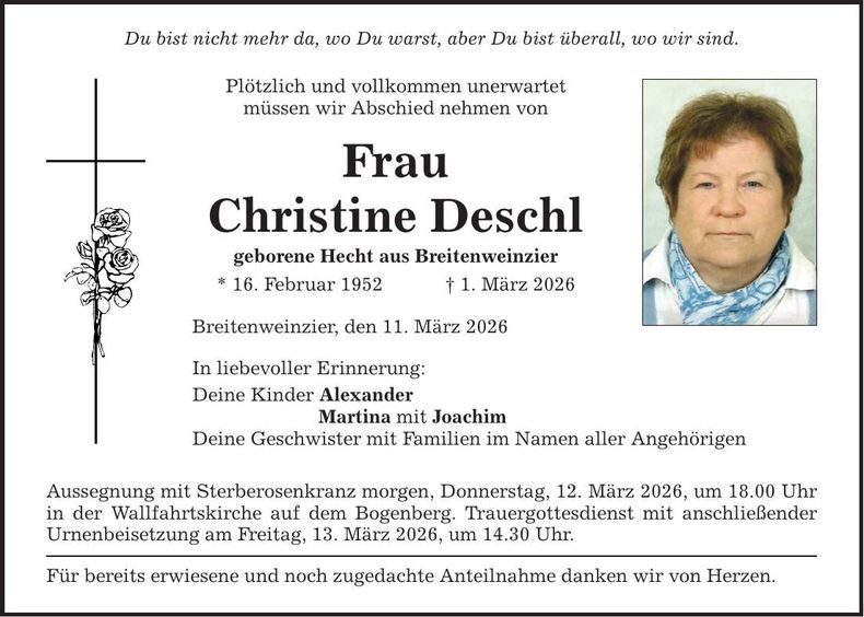 Traueranzeige Christine Deschl