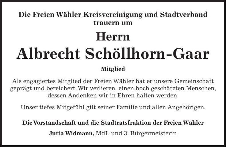 Traueranzeige Albrecht Schöllhorn-Gaar