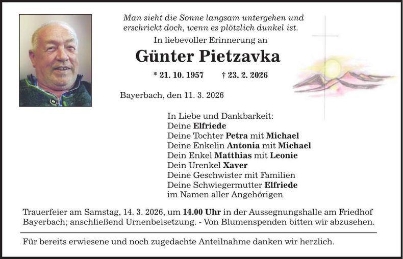 Traueranzeige Günter Pietzavka