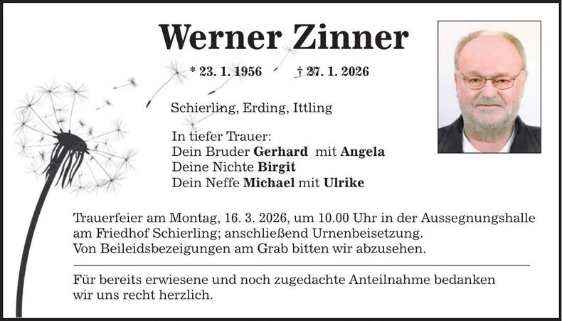 Traueranzeige Werner Zinner