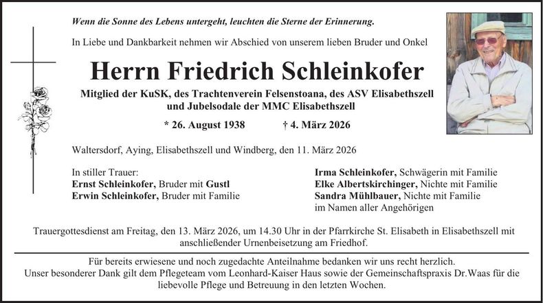 Traueranzeige Friedrich Schleinkofer