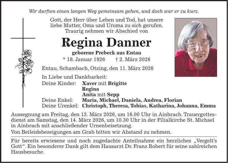 Traueranzeige Regina Danner