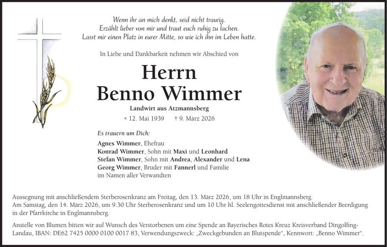 Traueranzeige Benno Wimmer