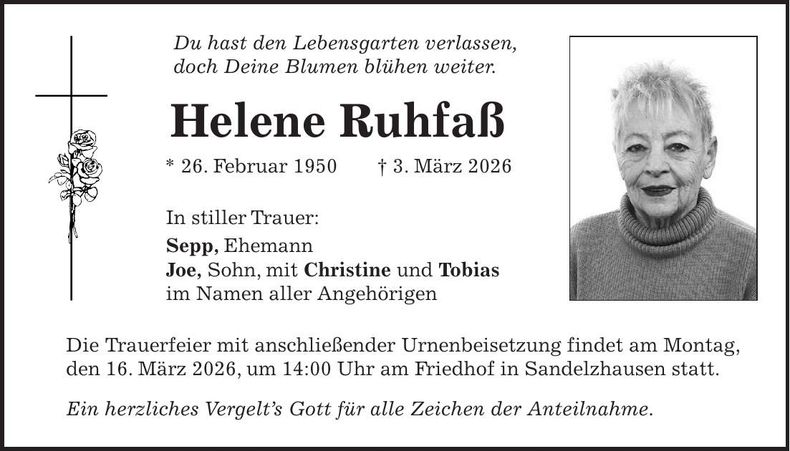 Traueranzeige Helene Ruhfaß