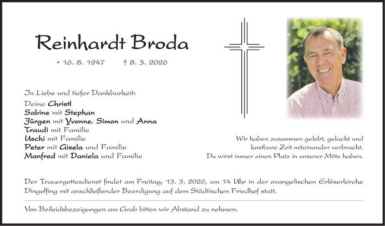 Traueranzeige Reinhardt Broda
