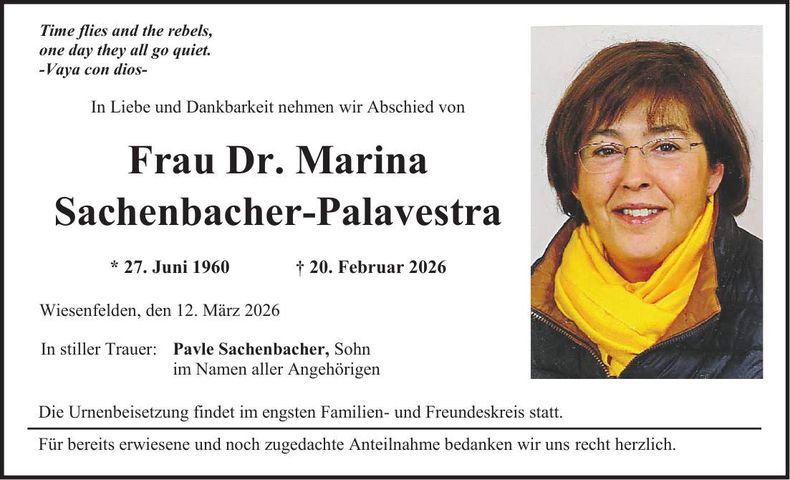 Traueranzeige Marina Sachenbacher-Palavestra