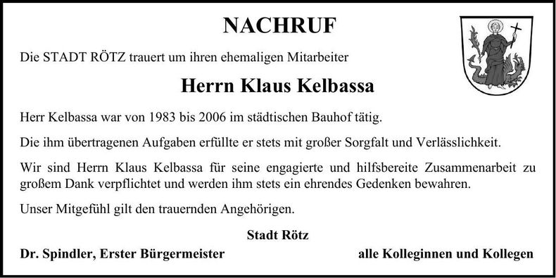 Traueranzeige Klaus Kelbassa