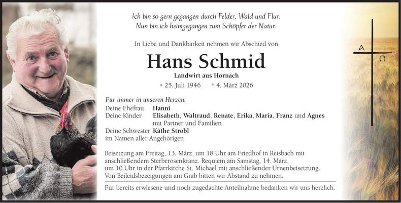 Traueranzeige Hans Schmid