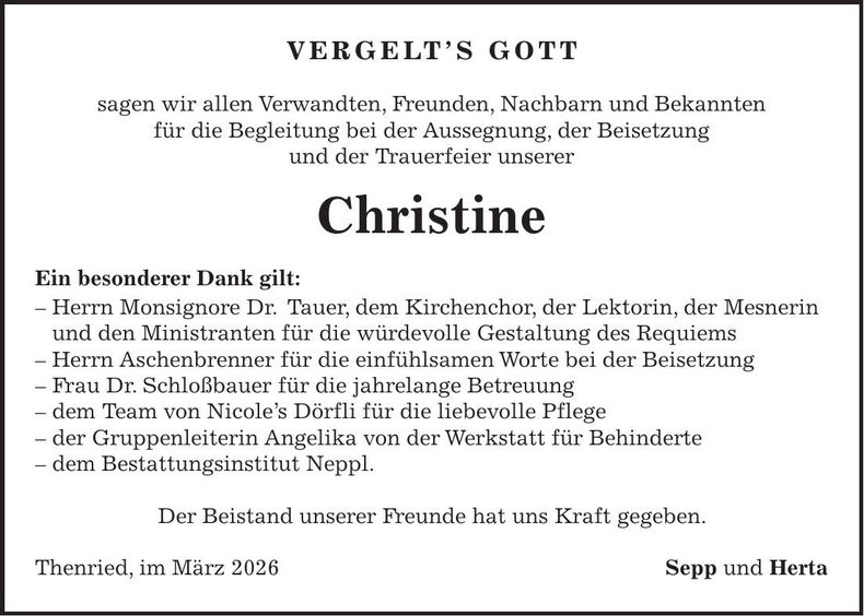 Traueranzeige Christine Laubner