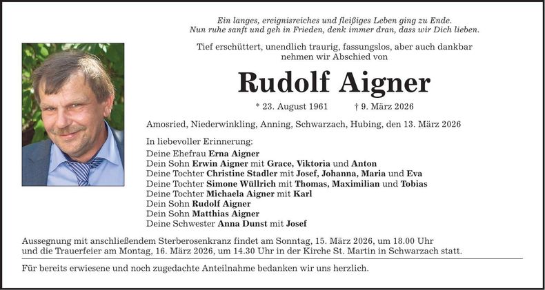 Traueranzeige Rudolf Aigner