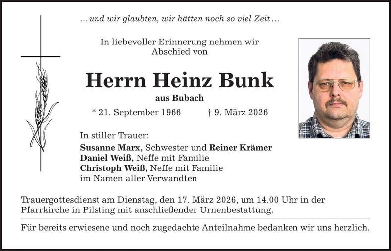 Traueranzeige Heinz Bunk