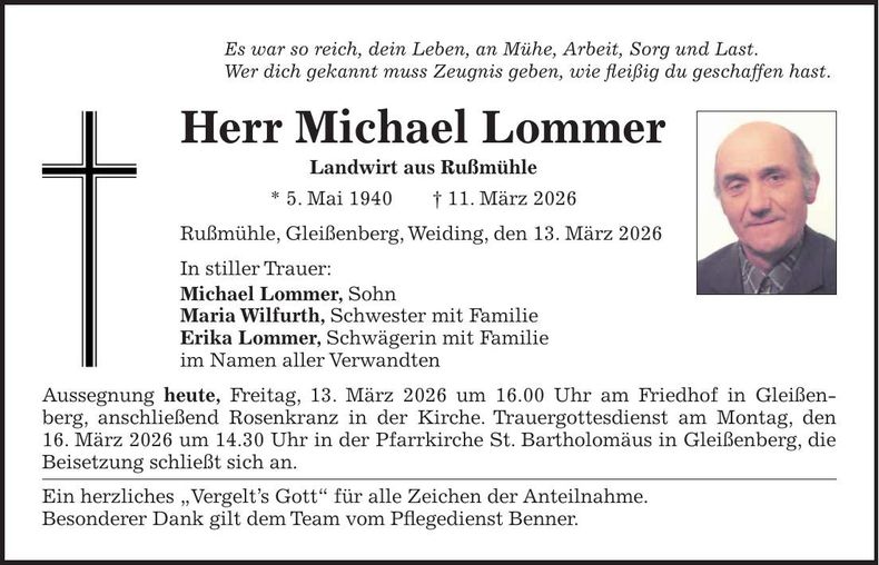 Traueranzeige Michael Lommer