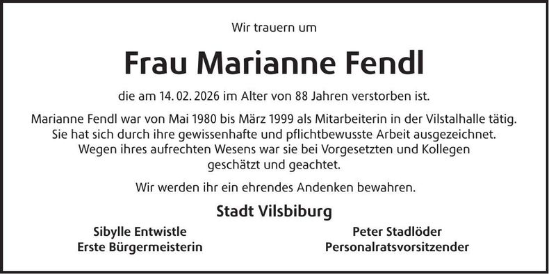 Traueranzeige Marianne Fendl