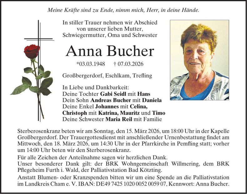 Traueranzeige Anna Bucher