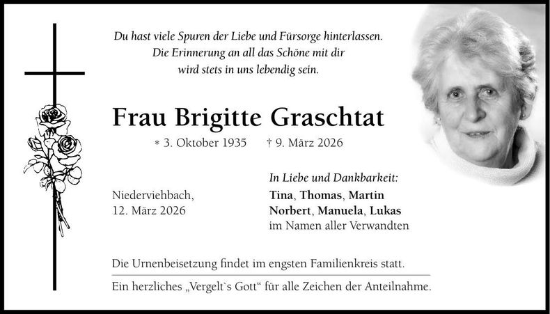 Traueranzeige Brigitte Graschtat