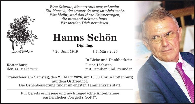 Traueranzeige Hanns Schön