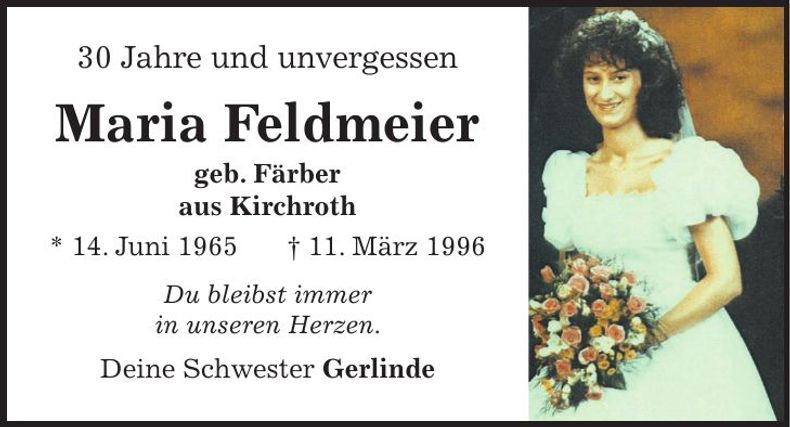 Traueranzeige Maria Feldmeier