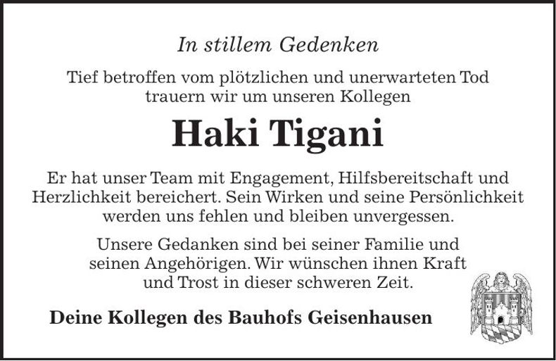 Traueranzeige Haki Tigani