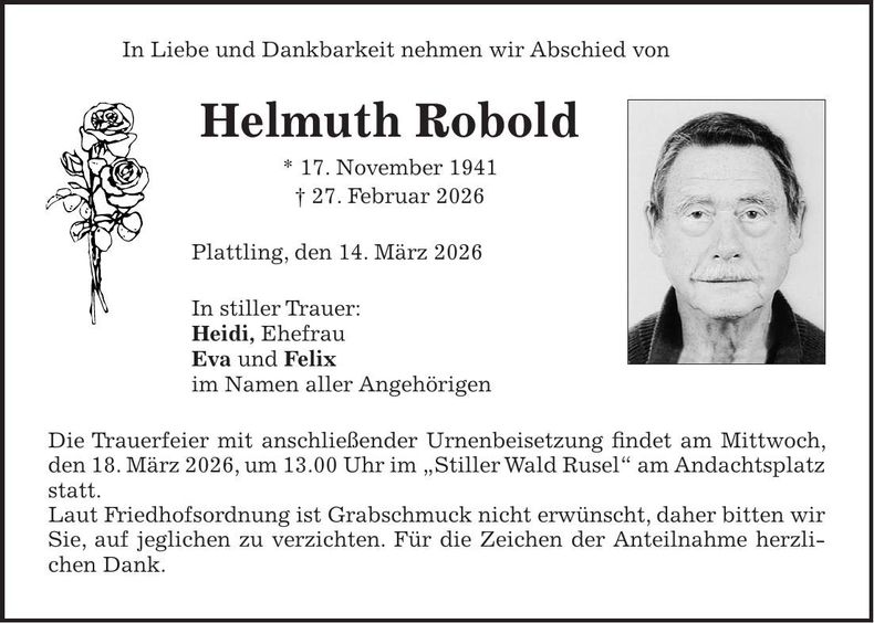 Traueranzeige Helmuth Robold
