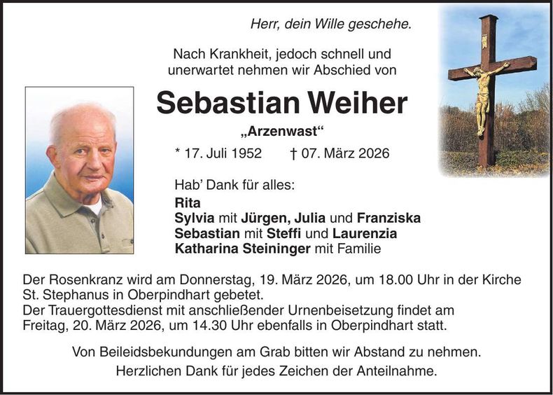 Traueranzeige Sebastian Weiher