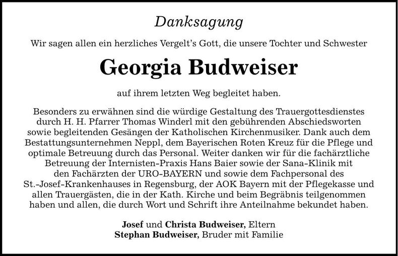 Traueranzeige Georgia Budweiser