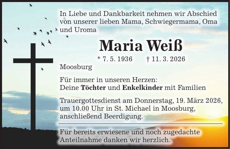 Traueranzeige Maria Weiß