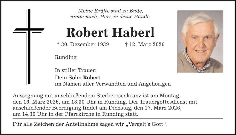 Traueranzeige Robert Haberl