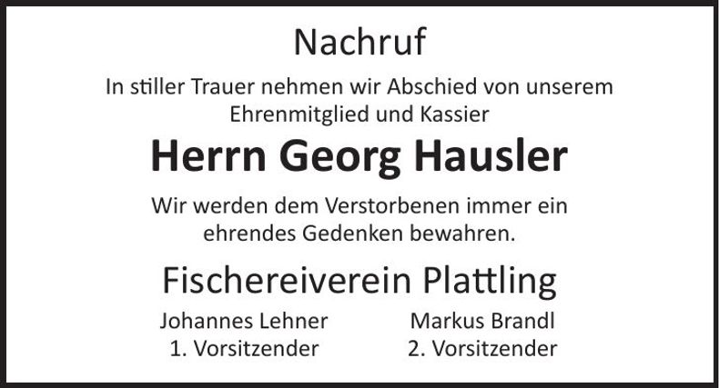 Traueranzeige Georg Hausler