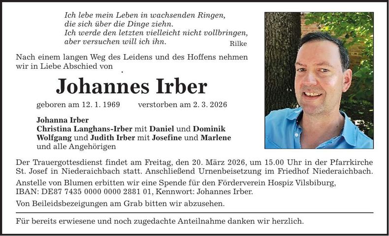 Traueranzeige Johannes Irber
