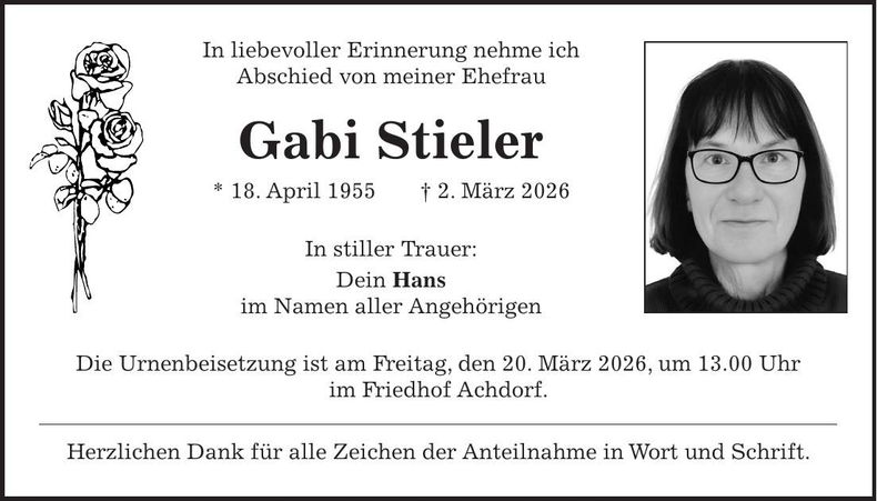 Traueranzeige Gabi Stieler