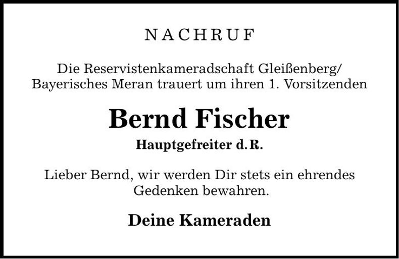 Traueranzeige Bernd Fischer
