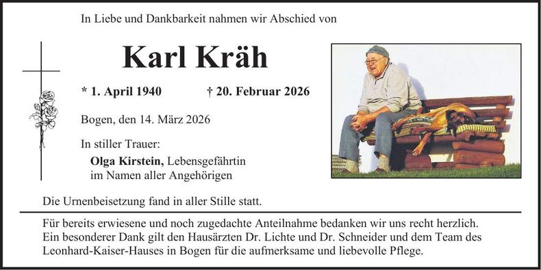Traueranzeige Karl Kräh