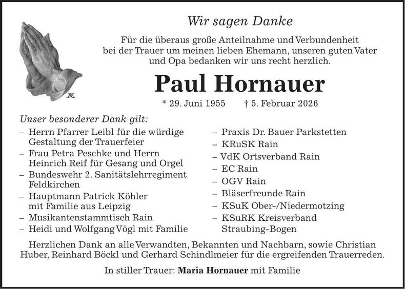 Traueranzeige Paul Hornauer