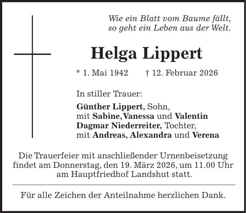 Traueranzeige Helga Lippert