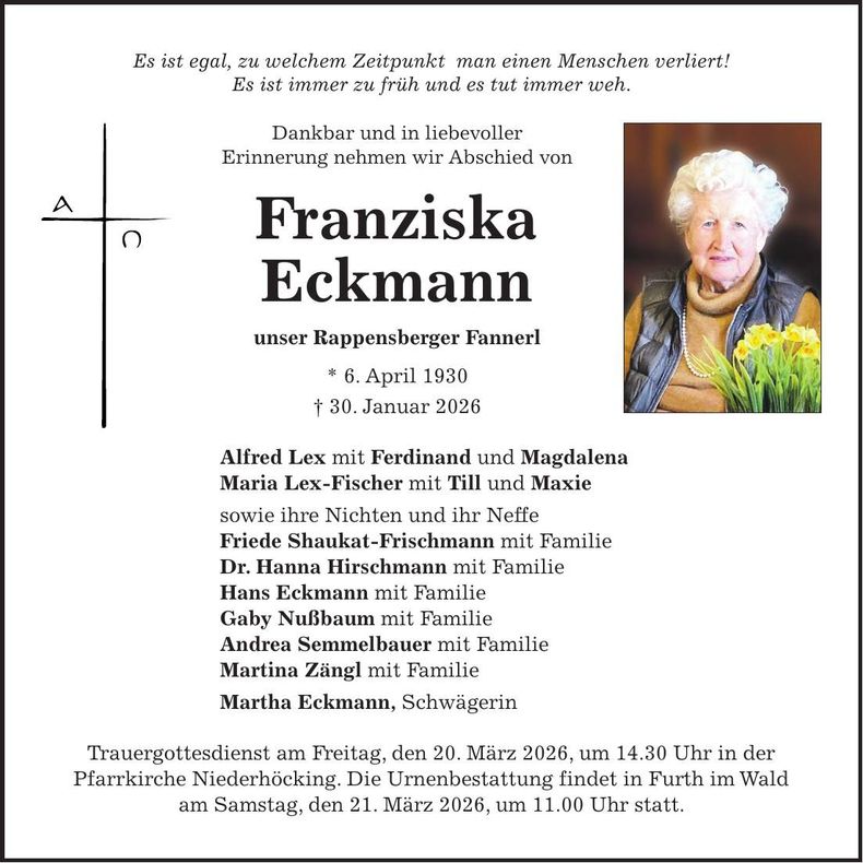 Traueranzeige Franziska Eckmann