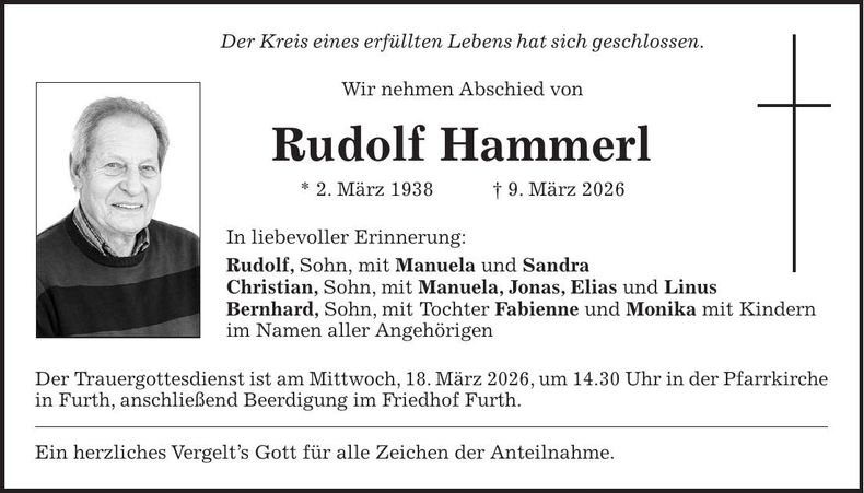 Traueranzeige Rudolf Hammerl
